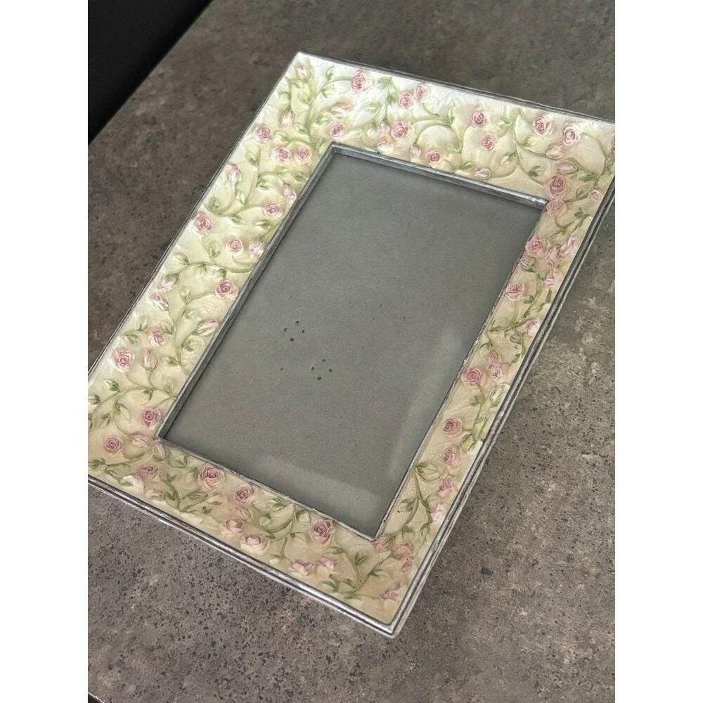 Decorative Rose Picture Frame, pastel floral 4”x6” vintage cottagecore